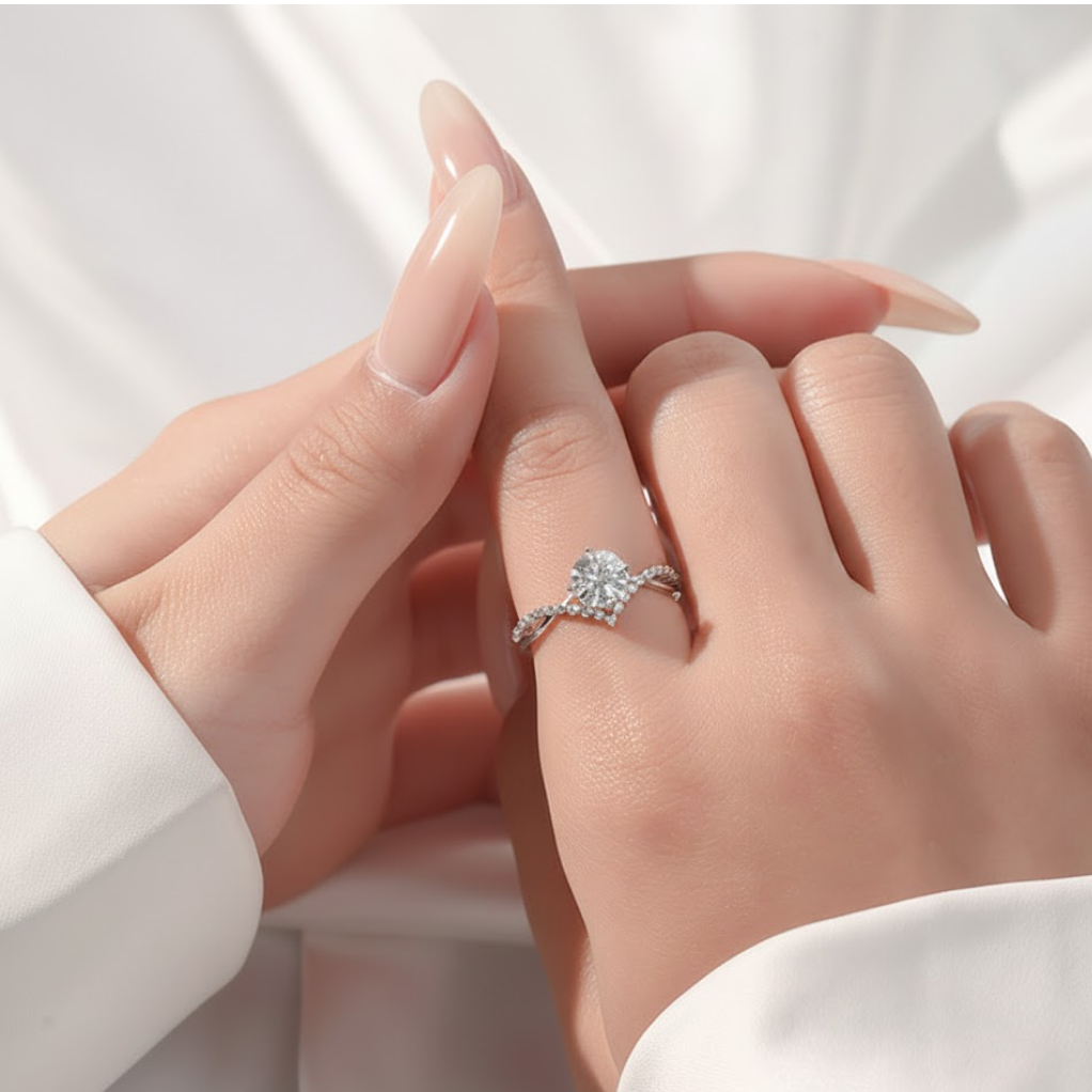 Silver Solitaire Promise Ring with Lab Grown Diamond Accents