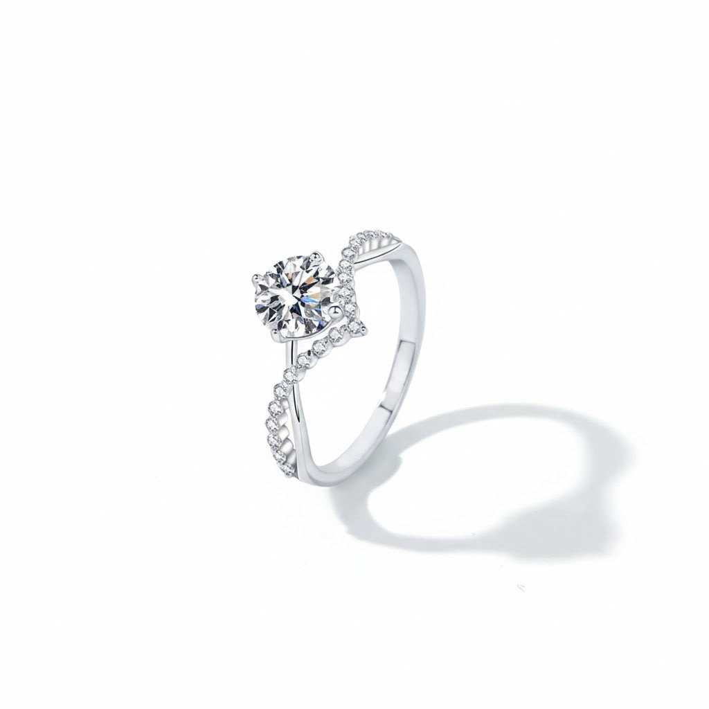 Silver Solitaire Promise Ring with Lab Grown Diamond Accents